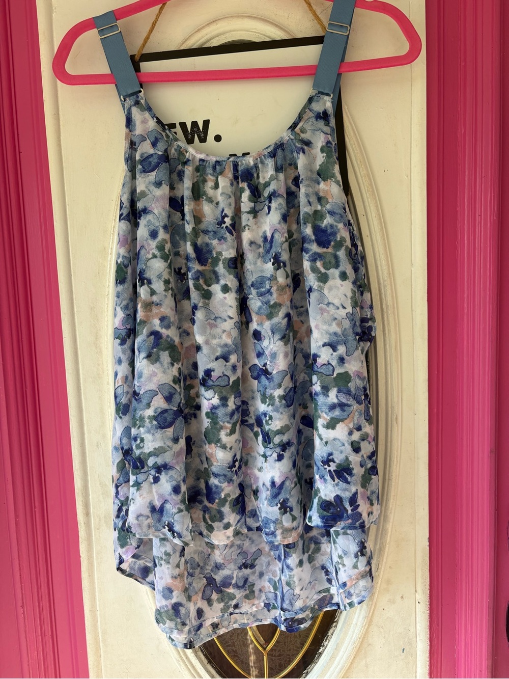 Lane Bryant Blue and White Floral Tank with Wide Straps - Picture 4 of 5